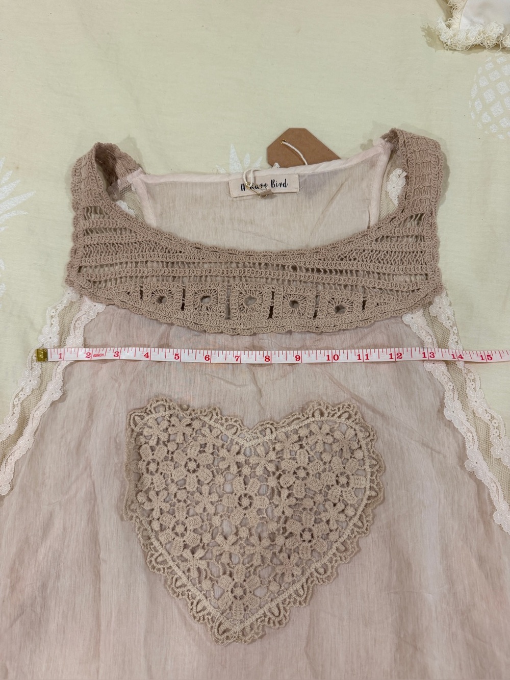 A Rare Bird- Boho Cream Lace Overlay Tunic Dress - Picture 7 of 9